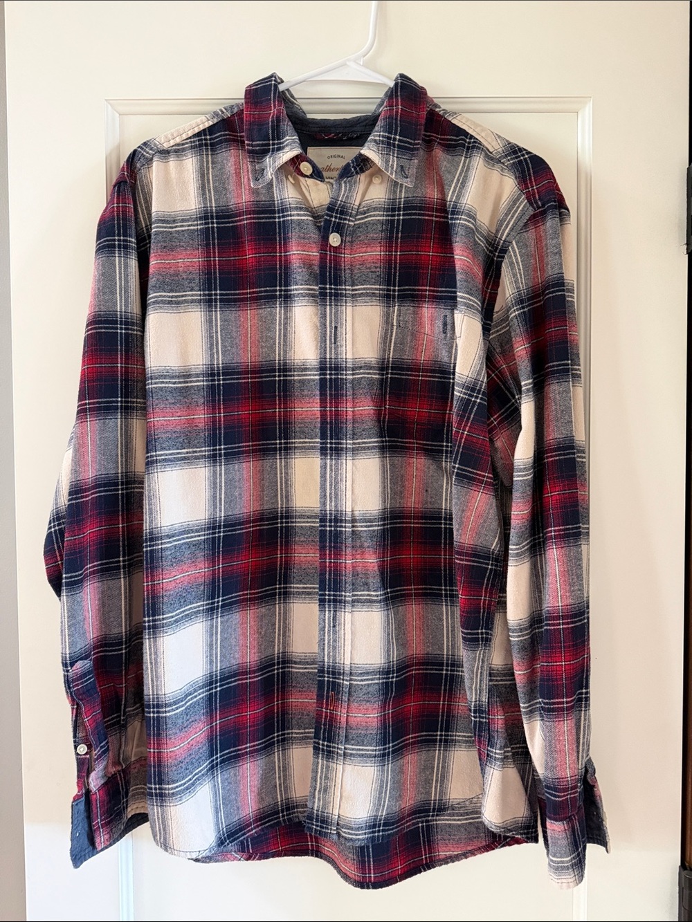 Men's Plaid Button-Down Shirt in Red, Navy & Cream - Casual Long Sleeve